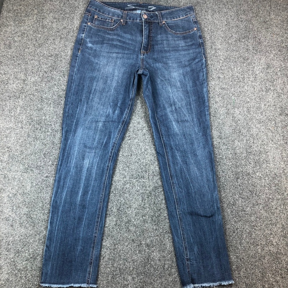 Seven7 Womens Straight Leg Jeans Blue Medium‎ Wash Raw Hem Size 8 32x28